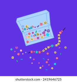 Cartoon Color Bead Art Kit Doing Beading Process Concept Flat Design Style. Vector illustration of Handmade Beads Bracelet