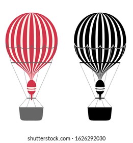 Cartoon color and black and white air balloons. Hot air balloons. Aerostat isolated on white background. Aerostat flight transport, air balloon, ballooning journey illustration. Hot air balloon trip.