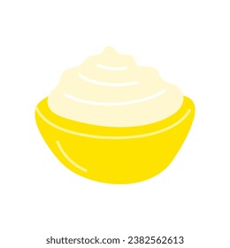 Cartoon Color Bowl with Mayonnaise Icon Concept Flat Design Style . Vector illustration of Homemade Mayo Sauce