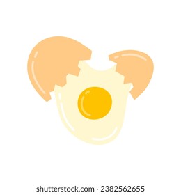 Cartoon Color Broken Raw Chicken Egg with Yolk Icon Concept Flat Design Style Baking and Cooking Ingredient. Vector illustration