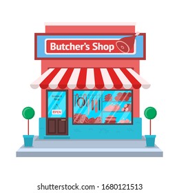 Cartoon Color Butcher Shop Store Concept Building Architecture Construction for Business Presentation and Marketing Flat Design. Vector illustration