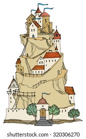 Cartoon color castle, vector illustration