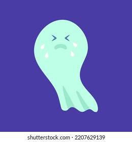 Cartoon Color Character Cry Ghost Halloween Konzept Flach Design Stil auf violettem Hintergrund. Vektorgrafik