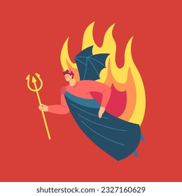 Cartoon Color Character Demon or Devil Concept Flat Design Style. Vector illustration of Person Demonic Costume