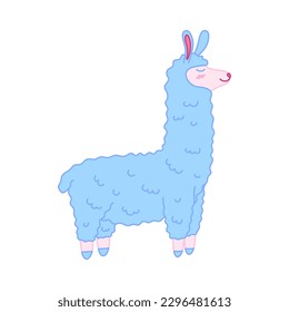 Cartoon Color Character Doodle Llama Concept Flat Design Style. Vector illustration of Standing Pose Mascot