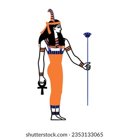 Cartoon Color Character Egyptian God Maat Egypt Myth Concept Flat Design Style. Vector illustration of Ancient Mythology Personage or Sculpture