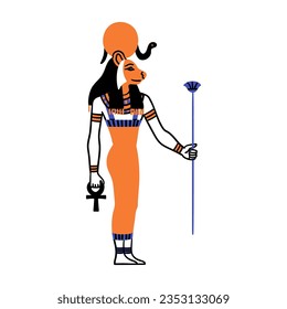 Cartoon Color Character Egyptian God Sekhmet Egypt Myth Concept Flat Design Style. Vector illustration of Ancient Mythology Personage or Sculpture