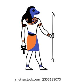 Caricatura de color El Dios egipcio Kek Egipto Mito Concepto de diseño plano. Ilustración vectorial de la antigua mitología o escultura