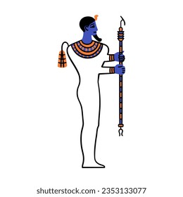 Cartoon Color Character Egyptian God Ptah Egypt Myth Concept Flat Design Style. Vector illustration of Ancient Mythology Personage or Sculpture
