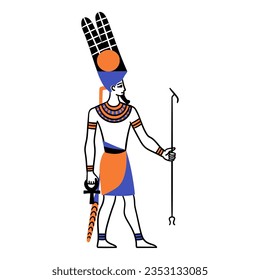 Cartoon Farbe Zeichen Ägyptischen Gott Amun Ägypten Myth Konzept flach Design Stil. Vektorgrafik von antiken Mythologie Persönlichkeit oder Skulptur