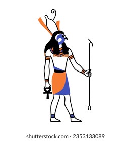 Cartoon Color Character Egyptian God Horus Egypt Myth Concept Flat Design Style. Vector illustration of Ancient Mythology Personage or Sculpture