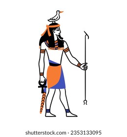 Cartoon Color Character Egyptian God Geb Egypt Myth Concept Flat Design Style. Vector illustration of Ancient Mythology Personage or Sculpture