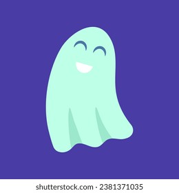 Cartoon Color Character Funny Smiling Ghost Halloween Concept Flat Design Style. Vector illustration of Magic Spirit