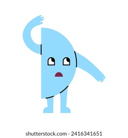 Cartoon Color Character Geometric Comic Creature Mascot Icon Emotion Concept Flat Design Style. Vector illustration of Blue Mascot