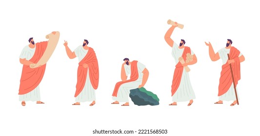 Cartoon Color Character Man Elderly Philosopher Concept Isolated on a White Background. Vector illustration of Ancient Scientist Logic