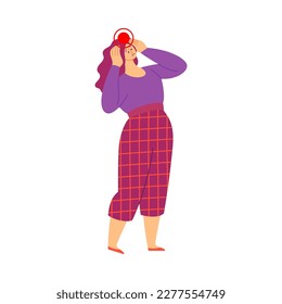 Cartoon Color Character Person and Ache Pain Concept Flat Design Style. Vector illustration of Painful Symptom Headache