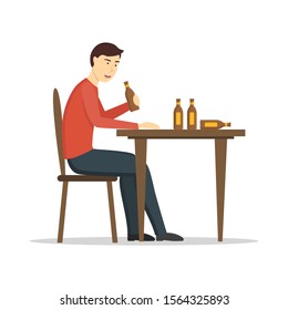 Cartoon Color Character Person and Alcohol Flat Design Style. Vector illustration