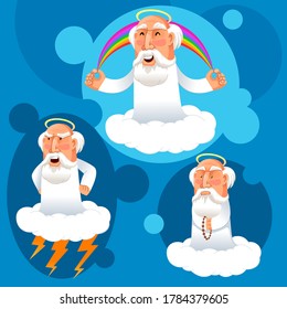 Cartoon Color Character Person Cute God on Heaven Religion and Spirituality Concept Flat Design . Vector illustration