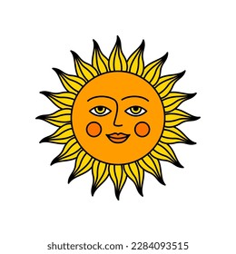 Cartoon Color Character Sun Icon Sunlight or Holiday Concept Flat Design Style. Vector illustration of Mascot Star