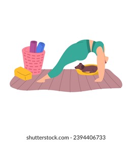 Cartoon Color Character Woman Home Yoga Position Purvottanasana Concept Flat Design Style. Vector illustration of Practice