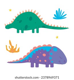 Cartoon Color Characters Cute Dinosaurus Icons Set Flat Design Style Jurassic Animal. Vector illustration of Little Dino Mascot Icon