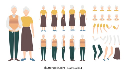 Caracteres de color de caricatura Personas antiguas Creación animada Estilo de diseño plano concepto de conjunto de diseño. Ilustración vectorial de la mancha diferente