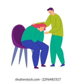 Cartoon Color Characters People Comforting Each Other Concept Flat Design Style. Vector illustration of Guy Supports Girl
