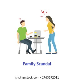 Cartoon Color Characters People Family Scandal Concept Element Flat Design Style. Vector illustration