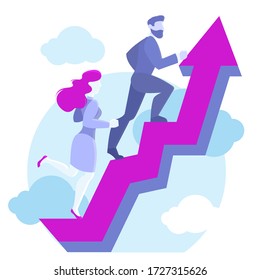 Cartoon Color Characters People and Go High to Success Concept Flat Design Style Symbol of Progress and Achievement. Vector illustration
