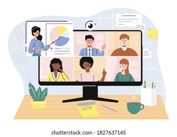 Cartoon Color Characters People Video Conference Stock Vector (Royalty ...