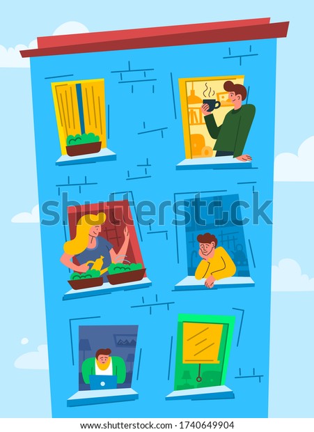 Cartoon Color Characters People Windows Concept Stock Vector (Royalty ...