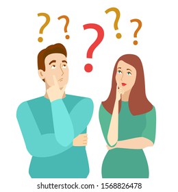 Cartoon Color Characters Persons Suffer Thinking Couple Concept Flat Design. Vector illustration of Family Solution Problem