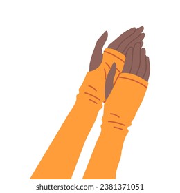 Cartoon Color Clapping Human Hands in Mittens Icon Celebration and Success Concept Flat Design Style. Vector illustration of Applause