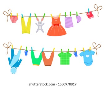 Cartoon Color Clothes On Clothesline Set Stock Vector (Royalty Free ...