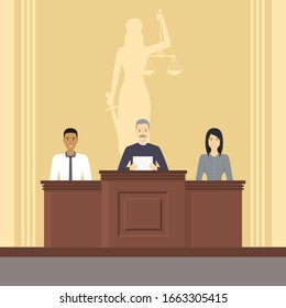 Cartoon Color Court Building Inside Interior with People Courthouse Justice Concept Element Flat Design Style. Vector illustration of Advocate