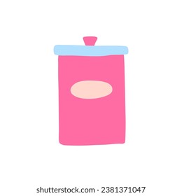 Cartoon Color Cute Iron Jar Kitchen Icon Concept Flat Design Style Metal Canister for Tea, Coffee or Sugar. Vector illustration