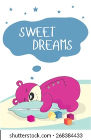 Cartoon color cute Teddy bear sleeping. Vector illustration.