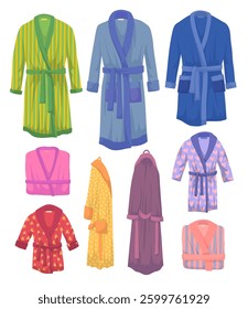 Cartoon Color Different Bathrobe Set Isolated on a White Background Concept Flat Design Style. Vector illustration