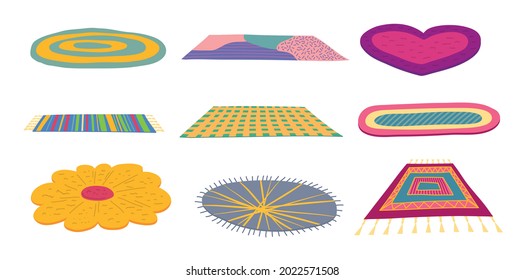 Cartoon Color Different Carpets or Rugs Icons Set Flat Design Style. Vector illustration of Carpet or Rug Icon