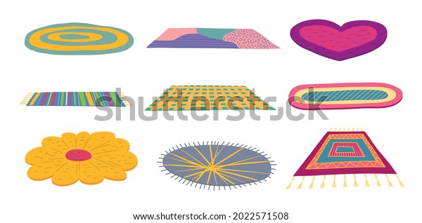 Cartoon Color\
Different Carpets or Rugs Icons Set Flat Design Style. Vector\
illustration of Carpet or Rug\
Icon