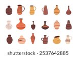 Cartoon Color Different Ceramic Vases Icons Set Concept Flat Design Style. Vector illustration of Decorative Pottery Vase