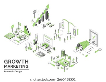 Cartoon Color Different Elements Isolated on a White Background Growth Marketing Concept 3d Isometric View . Vector illustration