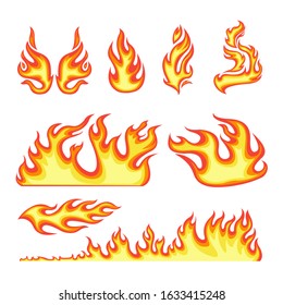 Cartoon Color Different Fire Element Set for Decoration. Vector illustration of Flame Burn Concept Flat Design Style