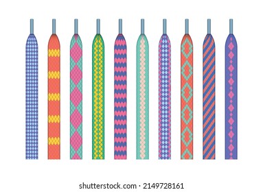 Cartoon Color Different Shoelace Combined Set Flat Design Style Isolated on a White Background. Vector illustration