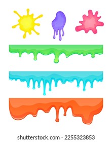 Cartoon Color Different Slime Line Streaks and Drop Set Element Decoration Concept Flat Design Style. Vector illustration