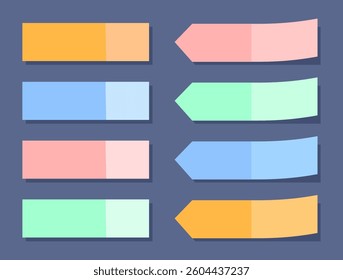 Cartoon Color Different Sticky Bookmarks Set Concept Flat Design Style. Vector illustration of Long Thin Paper Stickers