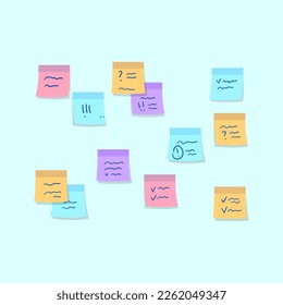 Cartoon Color Different Sticky Note with Message Set Concept Flat Design Style. Vector illustration of Sticker