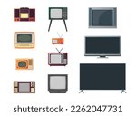 Cartoon Color Different TV Timeline Set Media Technology Concept Flat Design Style . Vector illustration of Television