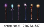 Cartoon Color Different Type Magical Staff Set Wizard Weapon Game Concept Flat Design Style. Vector illustration