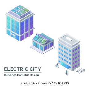 Cartoon Color Different Types Building Set Electric City Transportation Concept 3d Isometric View Line Elements. Vector illustration